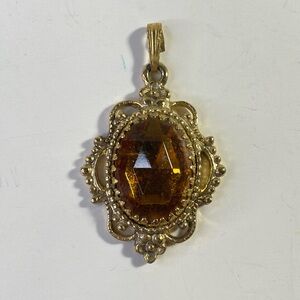 Vintage Amber Glass Ornate Necklace Pendant